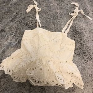 J. Crew Ivory Eyelet Top with Ribbon Ties